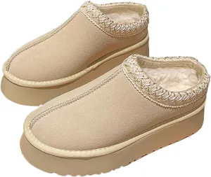 Harssidanzar Slippers For Women,Winter Fleece Lined Boots Anti-Slip Snow Platform Slippers Winter House Shoes Indoor and Outdoor KL507US