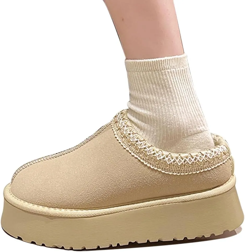 Harssidanzar Slippers For Women,Winter Fleece Lined Boots Anti-Slip Snow Platform Slippers Winter House Shoes Indoor and Outdoor KL507US