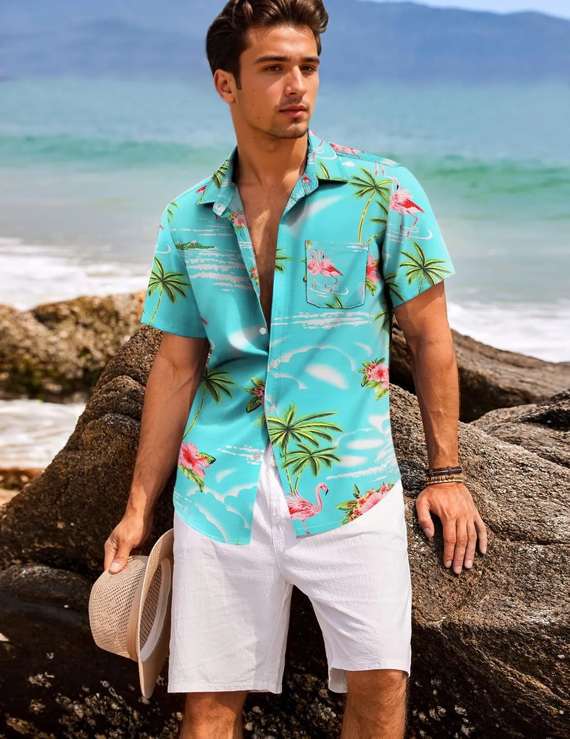 Hawaiian Shirt for Men with Pocket - Button Down Wrinkle-Resistant for Beach, Pool Parties (S-4XL)