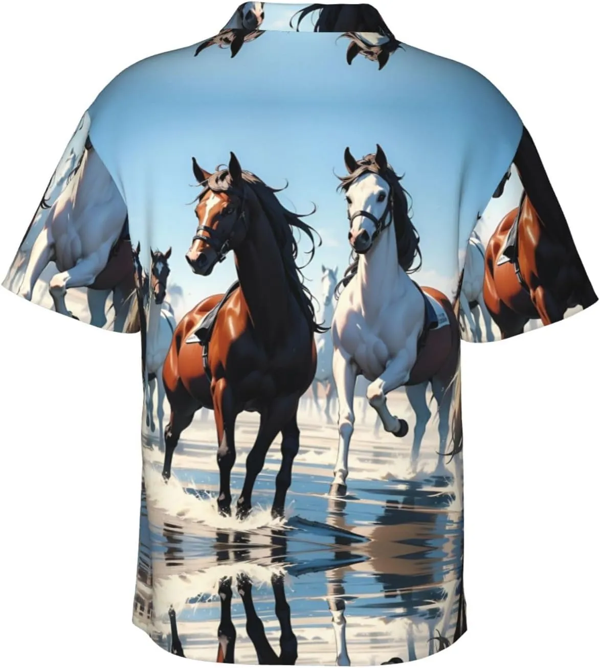 Hawaiian Shirts for Men Funny Mens Summer Short Sleeve Button Down Beach Shirts, Horses Crossing River