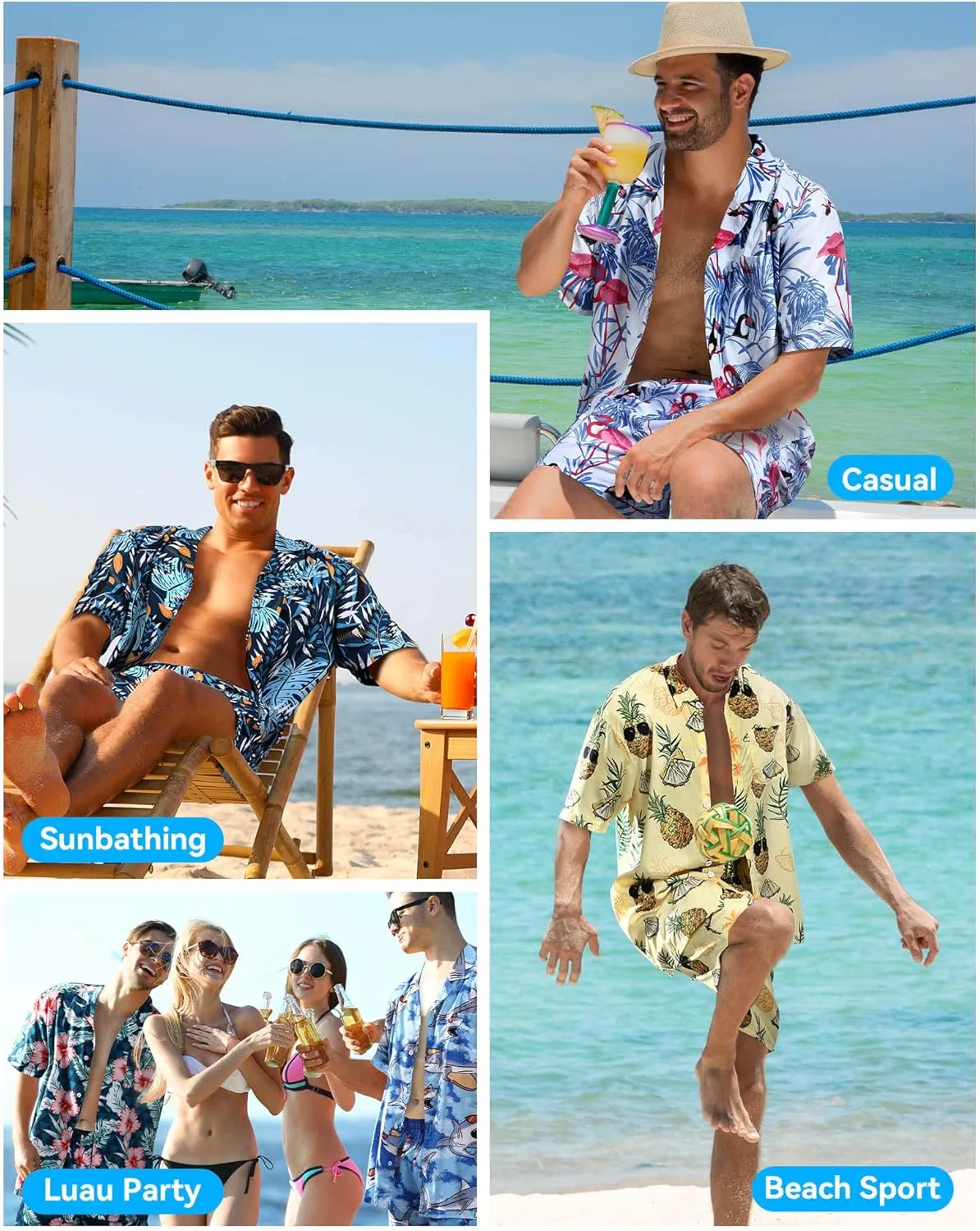 Hawaiian Shirts for Men Short Sleeve Casual Button Down Shirt Summer Beach Aloha Shirt Holiday Party Tropical Print