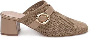 Heeled Mules for Women Comfortable Knit Square Closed Toe Slip On Chunky Heels Slide Sandals Ladies Shoes