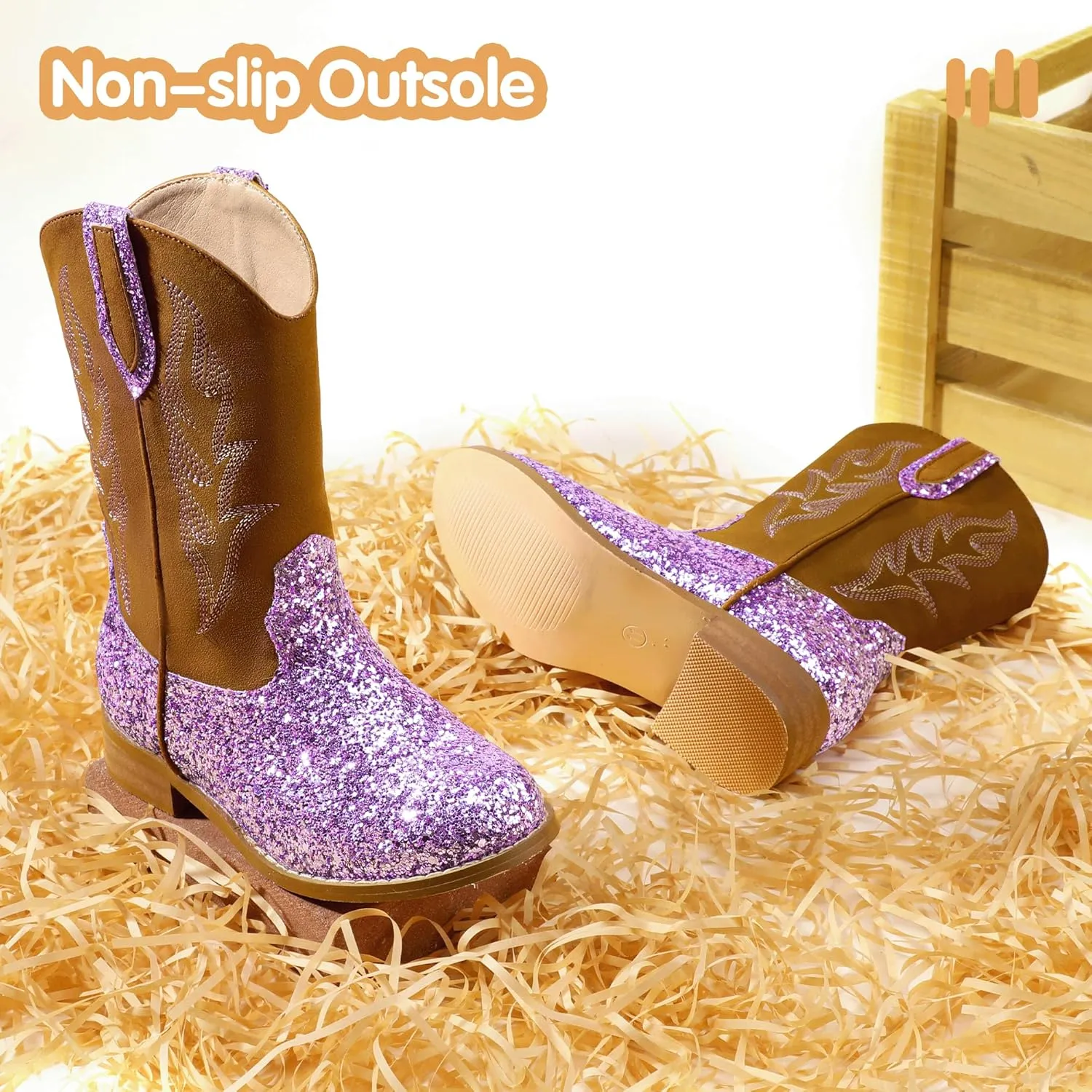 Hehainom Girls Cowgirl Boots for Toddler Cowgirl Booties Little Big Kids Western Mid Calf Riding Shoes Boys Cowboy Boots