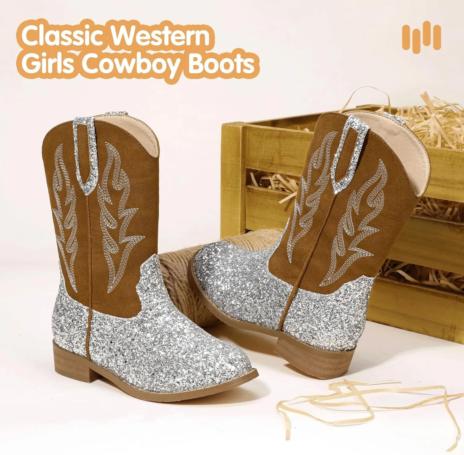 Hehainom Girls Cowgirl Boots for Toddler Cowgirl Booties Little Big Kids Western Mid Calf Riding Shoes Boys Cowboy Boots