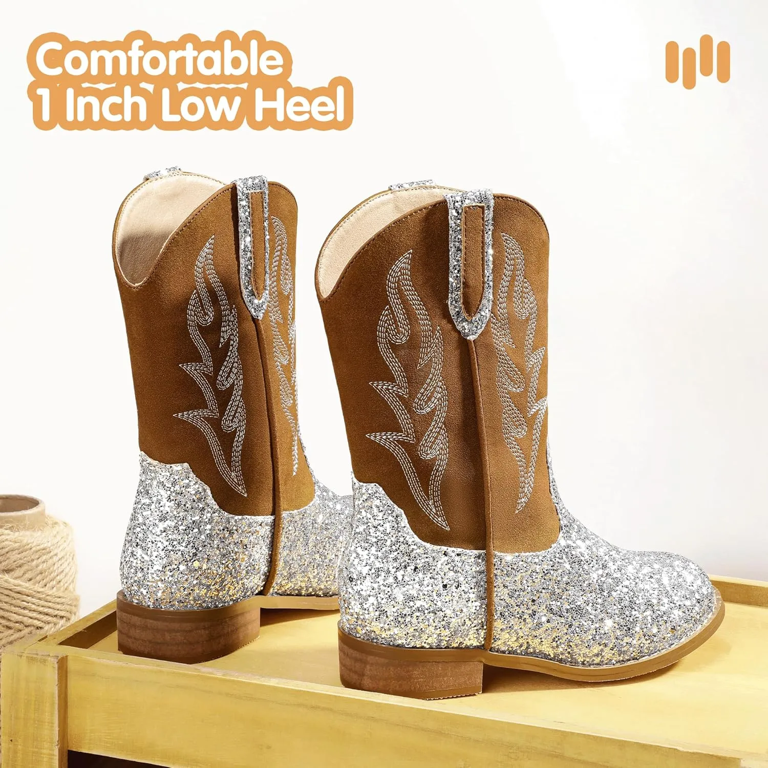 Hehainom Girls Cowgirl Boots for Toddler Cowgirl Booties Little Big Kids Western Mid Calf Riding Shoes Boys Cowboy Boots