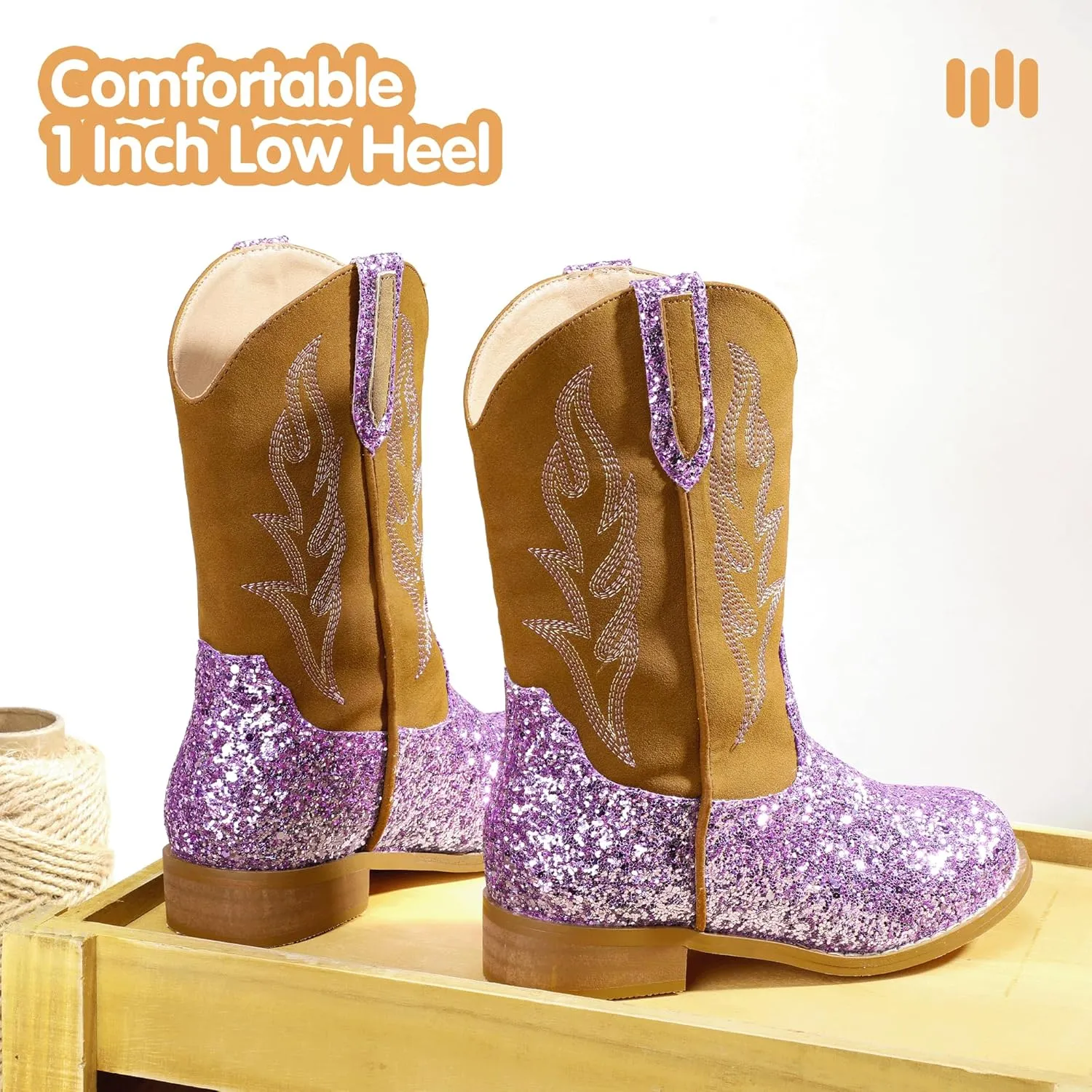 Hehainom Girls Cowgirl Boots for Toddler Cowgirl Booties Little Big Kids Western Mid Calf Riding Shoes Boys Cowboy Boots