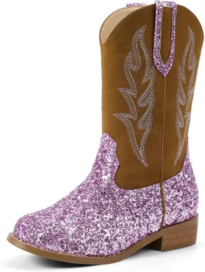 Hehainom Girls Cowgirl Boots for Toddler Cowgirl Booties Little Big Kids Western Mid Calf Riding Shoes Boys Cowboy Boots