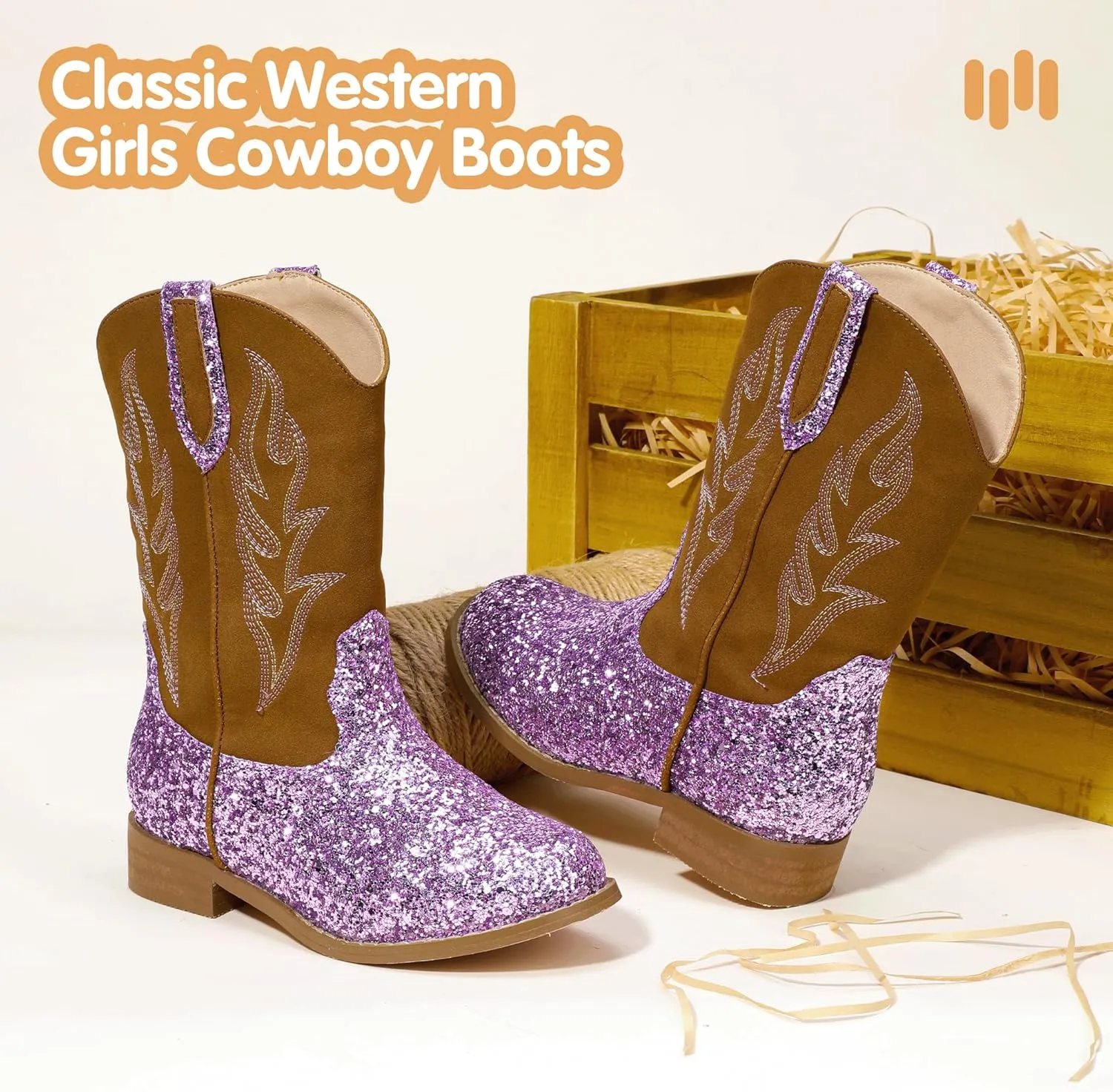 Hehainom Girls Cowgirl Boots for Toddler Cowgirl Booties Little Big Kids Western Mid Calf Riding Shoes Boys Cowboy Boots