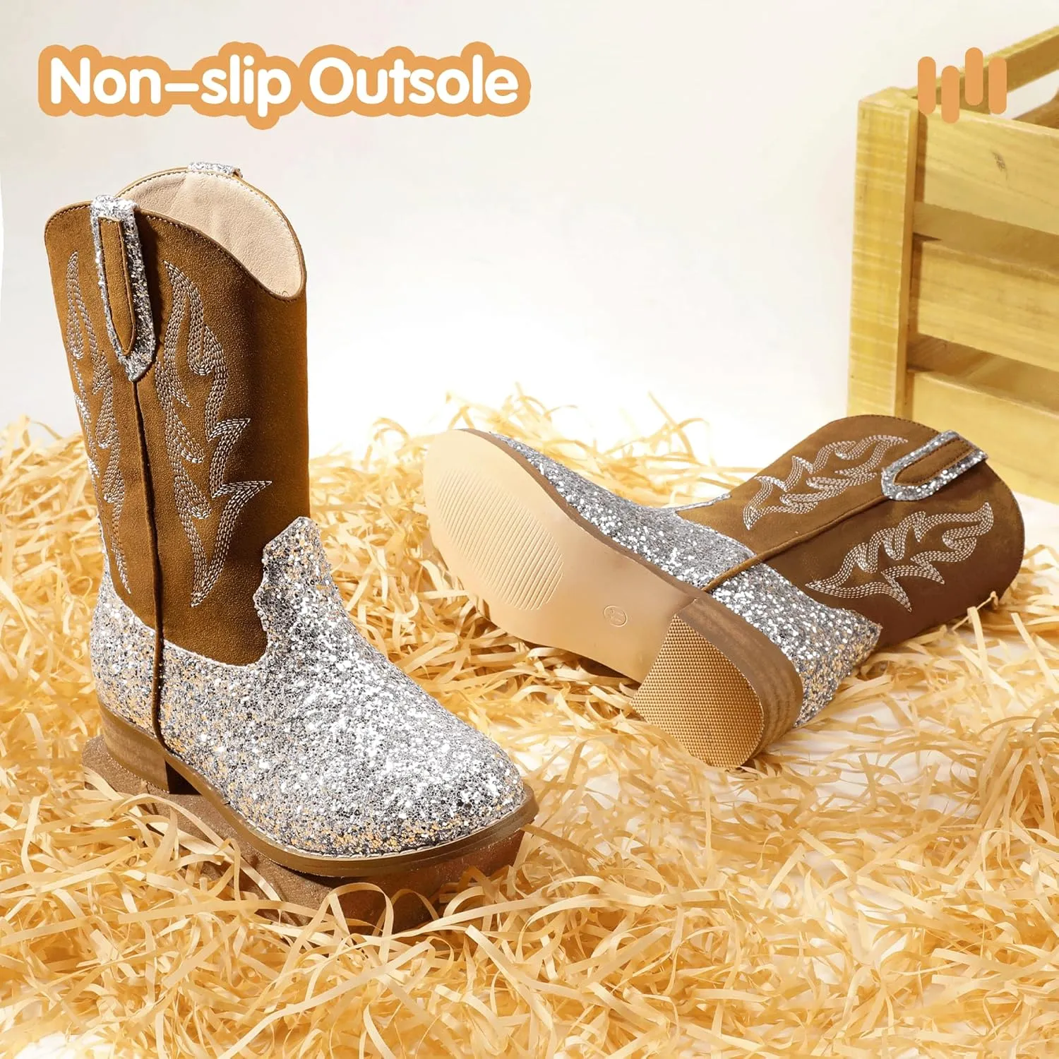 Hehainom Girls Cowgirl Boots for Toddler Cowgirl Booties Little Big Kids Western Mid Calf Riding Shoes Boys Cowboy Boots