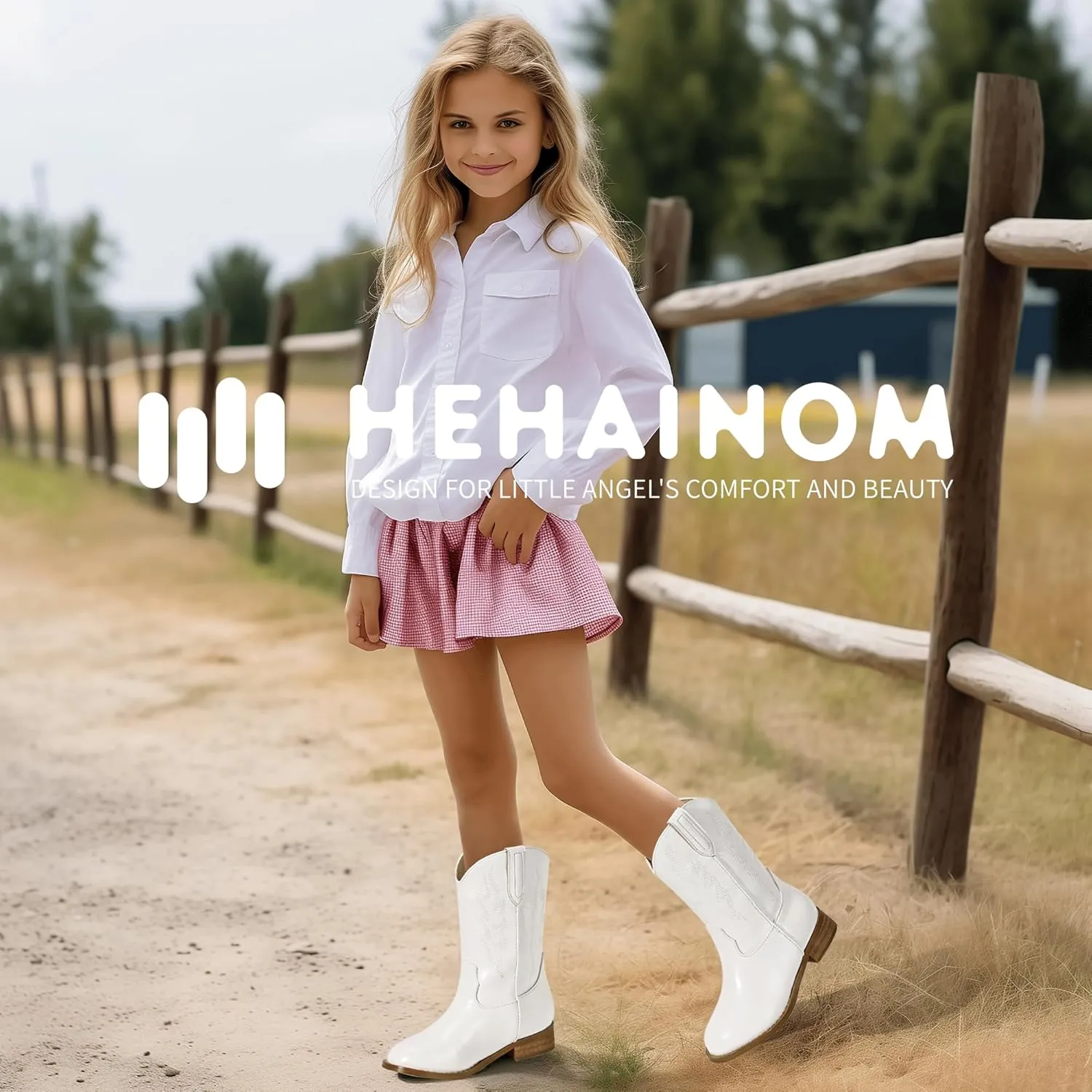 Hehainom Girls Cowgirl Boots for Toddler Cowgirl Booties Little Big Kids Western Mid Calf Riding Shoes Boys Cowboy Boots