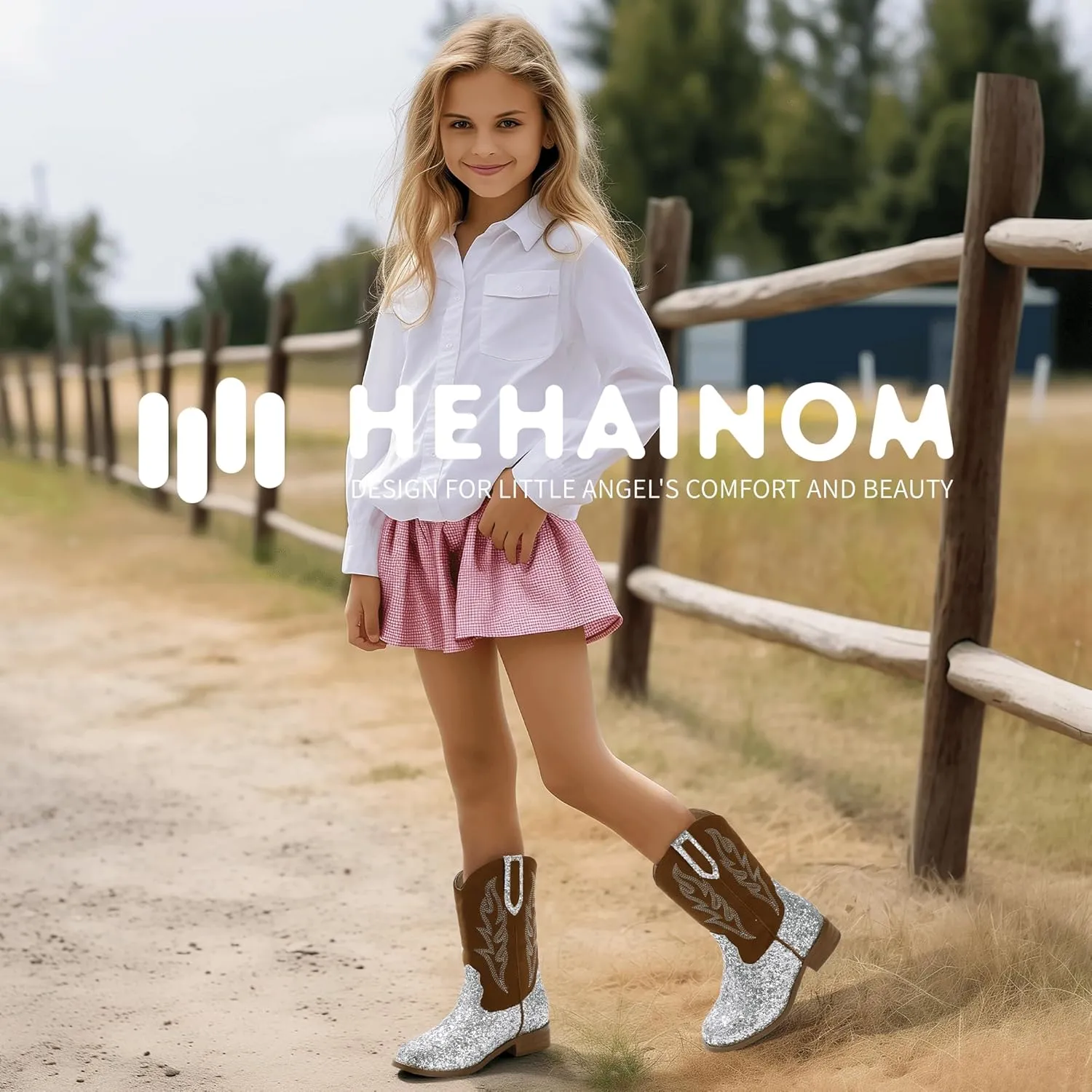 Hehainom Girls Cowgirl Boots for Toddler Cowgirl Booties Little Big Kids Western Mid Calf Riding Shoes Boys Cowboy Boots