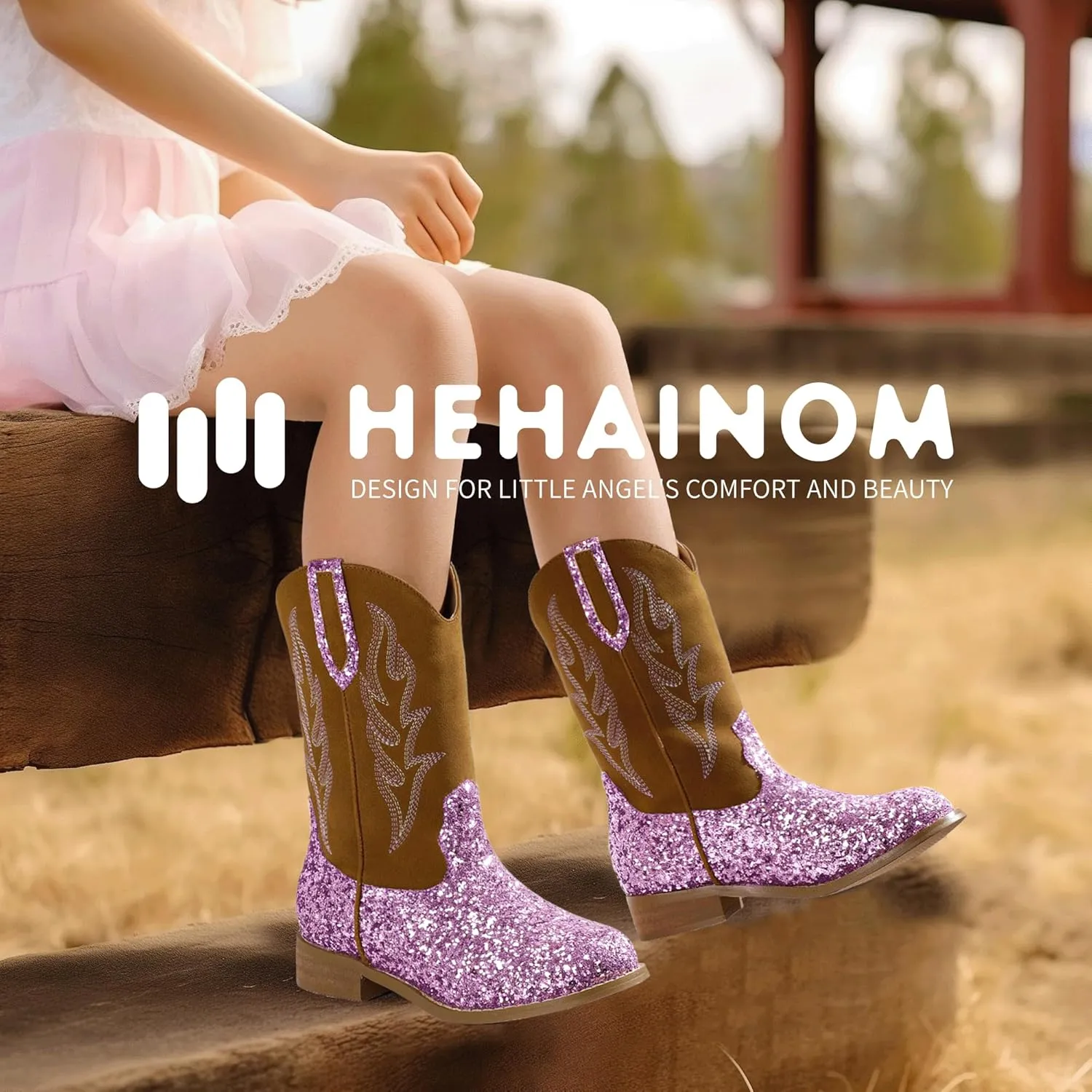 Hehainom Girls Cowgirl Boots for Toddler Cowgirl Booties Little Big Kids Western Mid Calf Riding Shoes Boys Cowboy Boots
