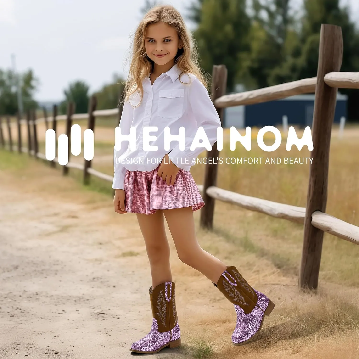 Hehainom Girls Cowgirl Boots for Toddler Cowgirl Booties Little Big Kids Western Mid Calf Riding Shoes Boys Cowboy Boots