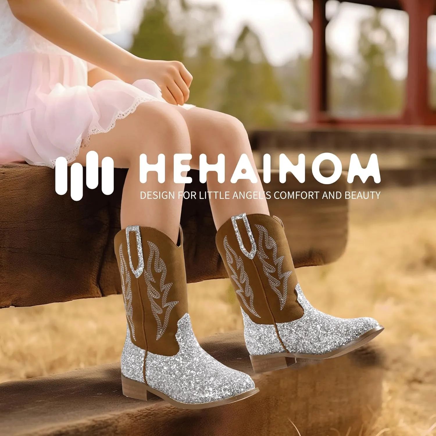 Hehainom Girls Cowgirl Boots for Toddler Cowgirl Booties Little Big Kids Western Mid Calf Riding Shoes Boys Cowboy Boots