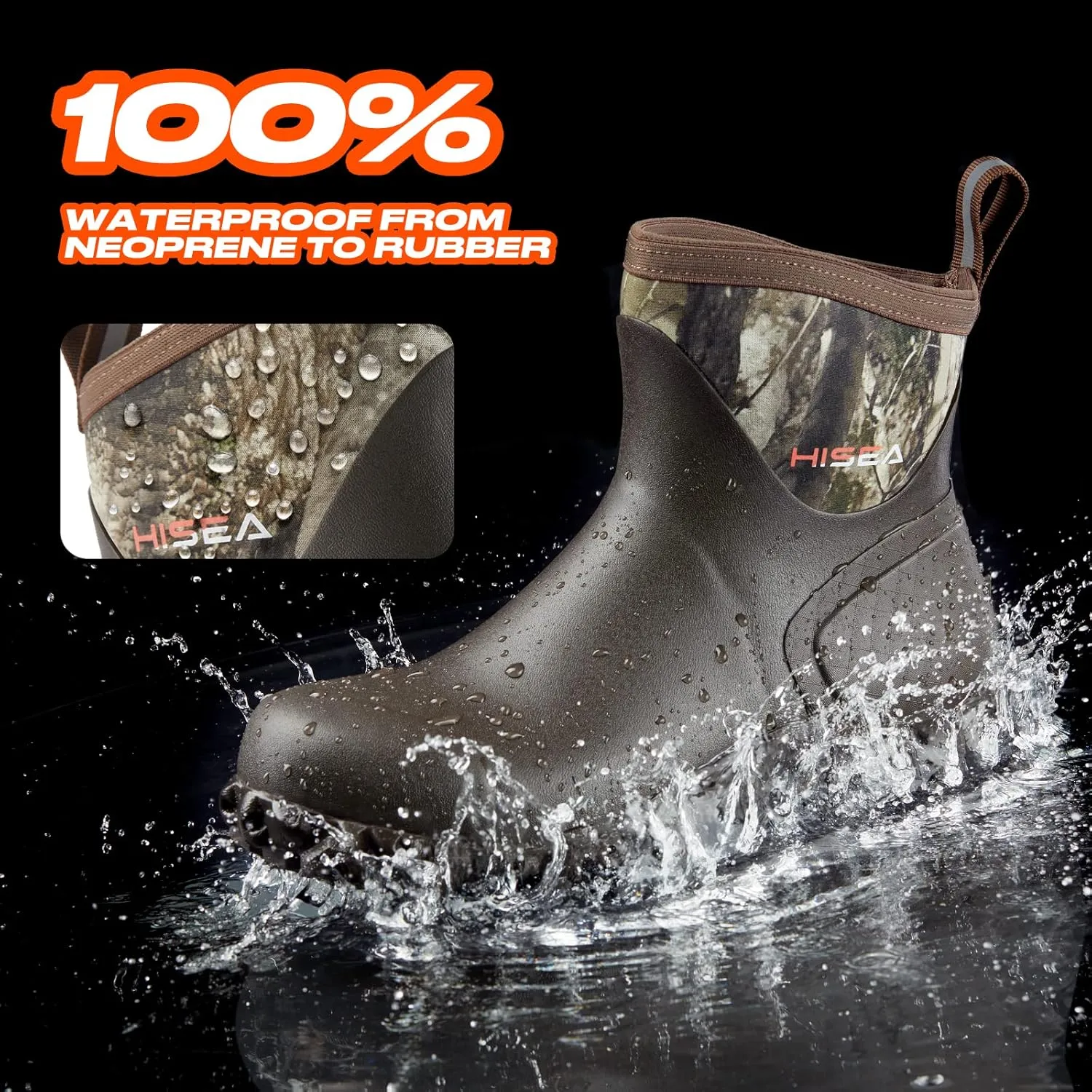 HISEA Men's Rubber Boots Ankle Rain Boots Waterproof Outdoor Mud Bootie for Lawn and Garden