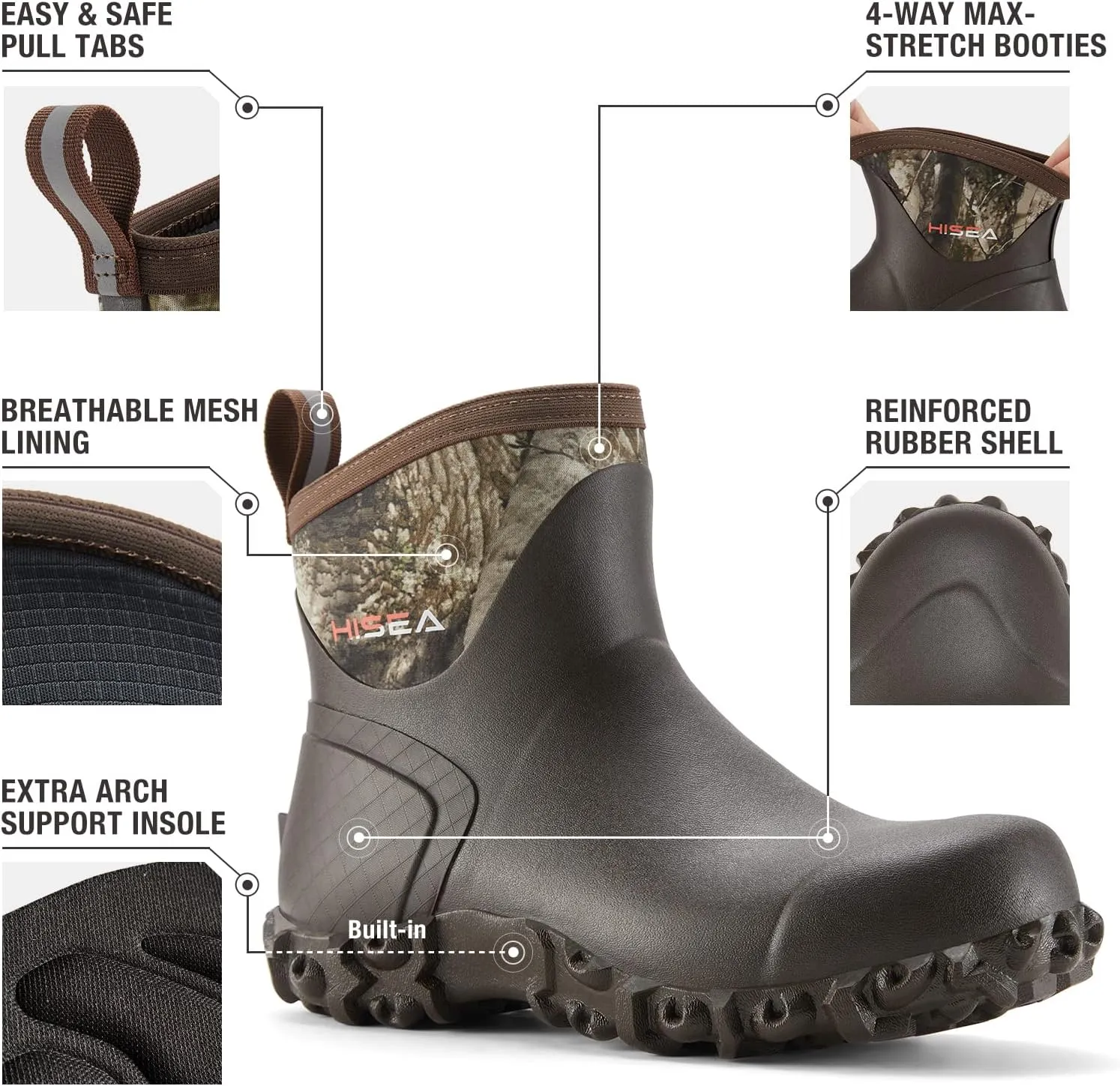 HISEA Men's Rubber Boots Ankle Rain Boots Waterproof Outdoor Mud Bootie for Lawn and Garden