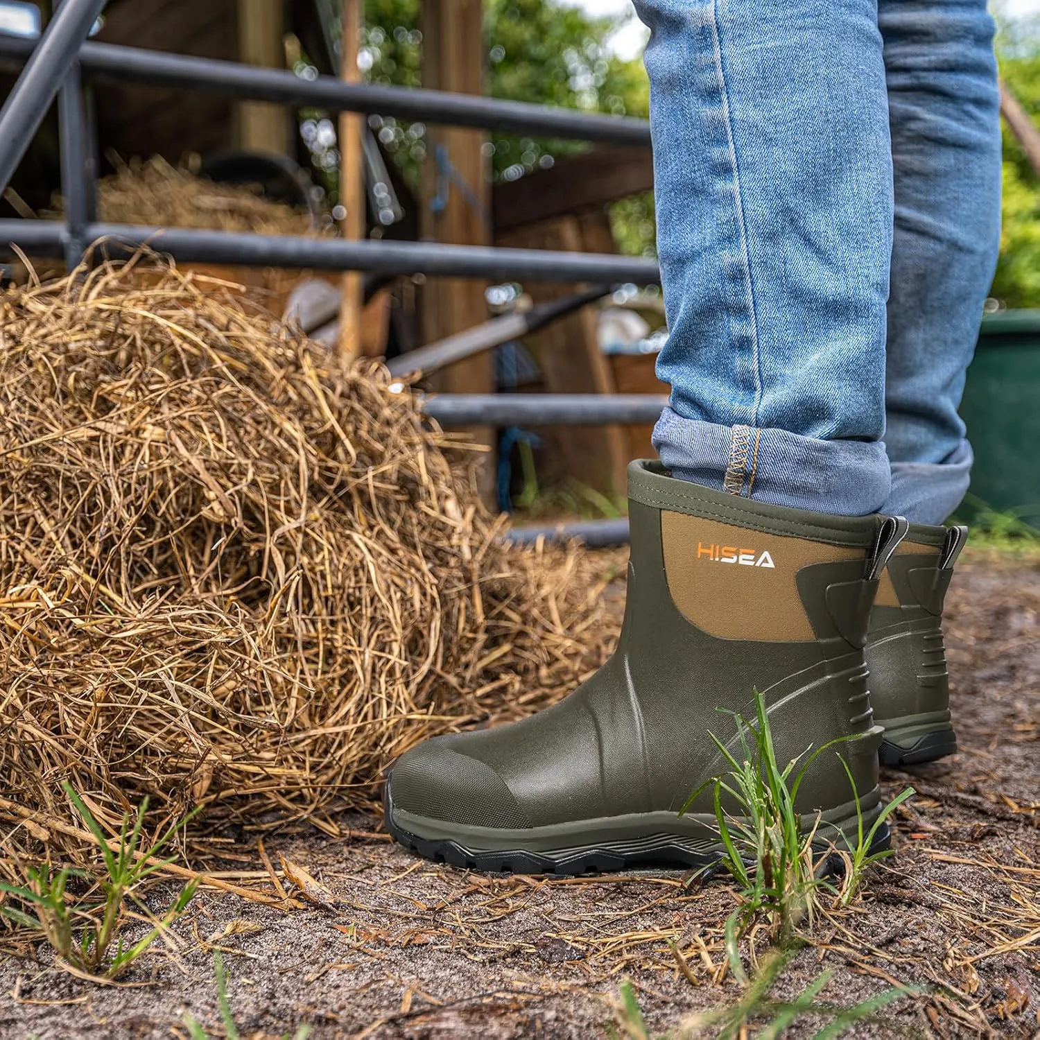 HISEA Upgraded Excursion Pro Men's Rain Boots, Ankle Height Rubber Hunting Boots Waterproof Insulated Neoprene Boots Durable Outdoor Mud Booties for Hunting Gardening Farming Fishing and Yard Work