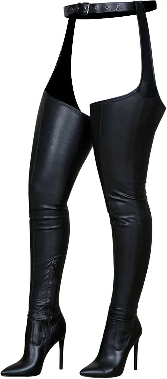hlysgo Womens Sexy Pointed Toe Long Boots Pointed Toe Long Over The Knee Leather Boots with Belt