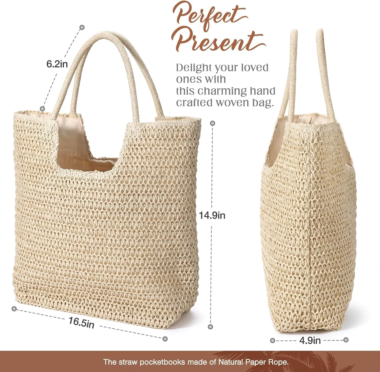 Hommtina Straw Beach Bag - Womens Crossbody Shoulder Vacation Purse for Summer