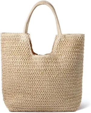 Hommtina Straw Beach Bag - Womens Crossbody Shoulder Vacation Purse for Summer
