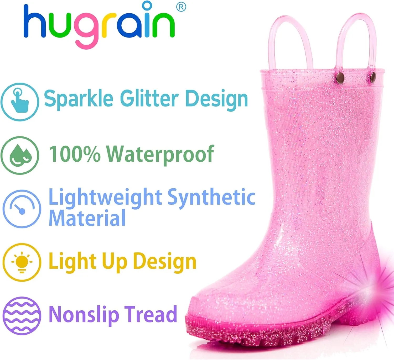HugRain Light Up Rain Boots for Little Kids
