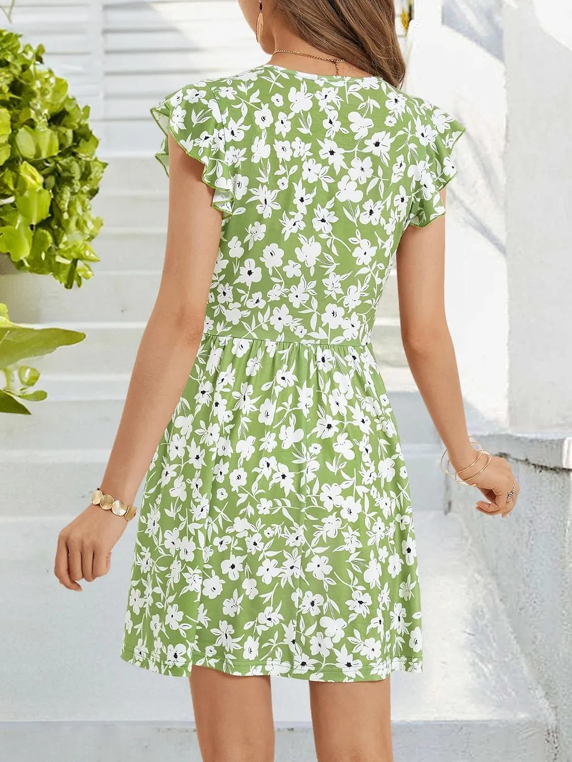 HUHOT Women's Summer Casual Sundresses with Pocket V Neck Spring Floral Mini Beach Vacation Dress 2025