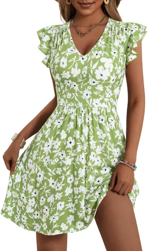 HUHOT Women's Summer Casual Sundresses with Pocket V Neck Spring Floral Mini Beach Vacation Dress 2025