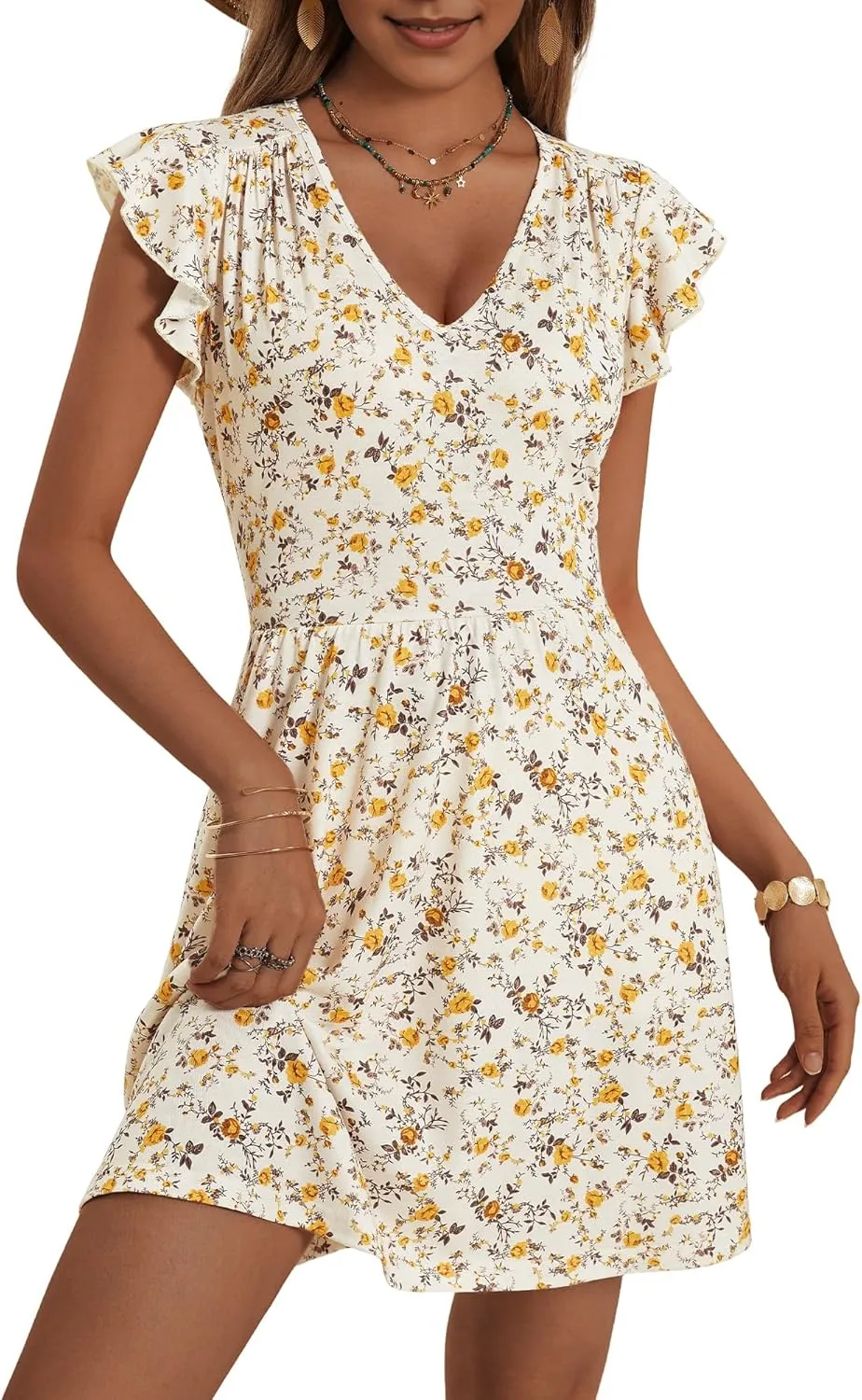 HUHOT Women's Summer Casual Sundresses with Pocket V Neck Spring Floral Mini Beach Vacation Dress 2025