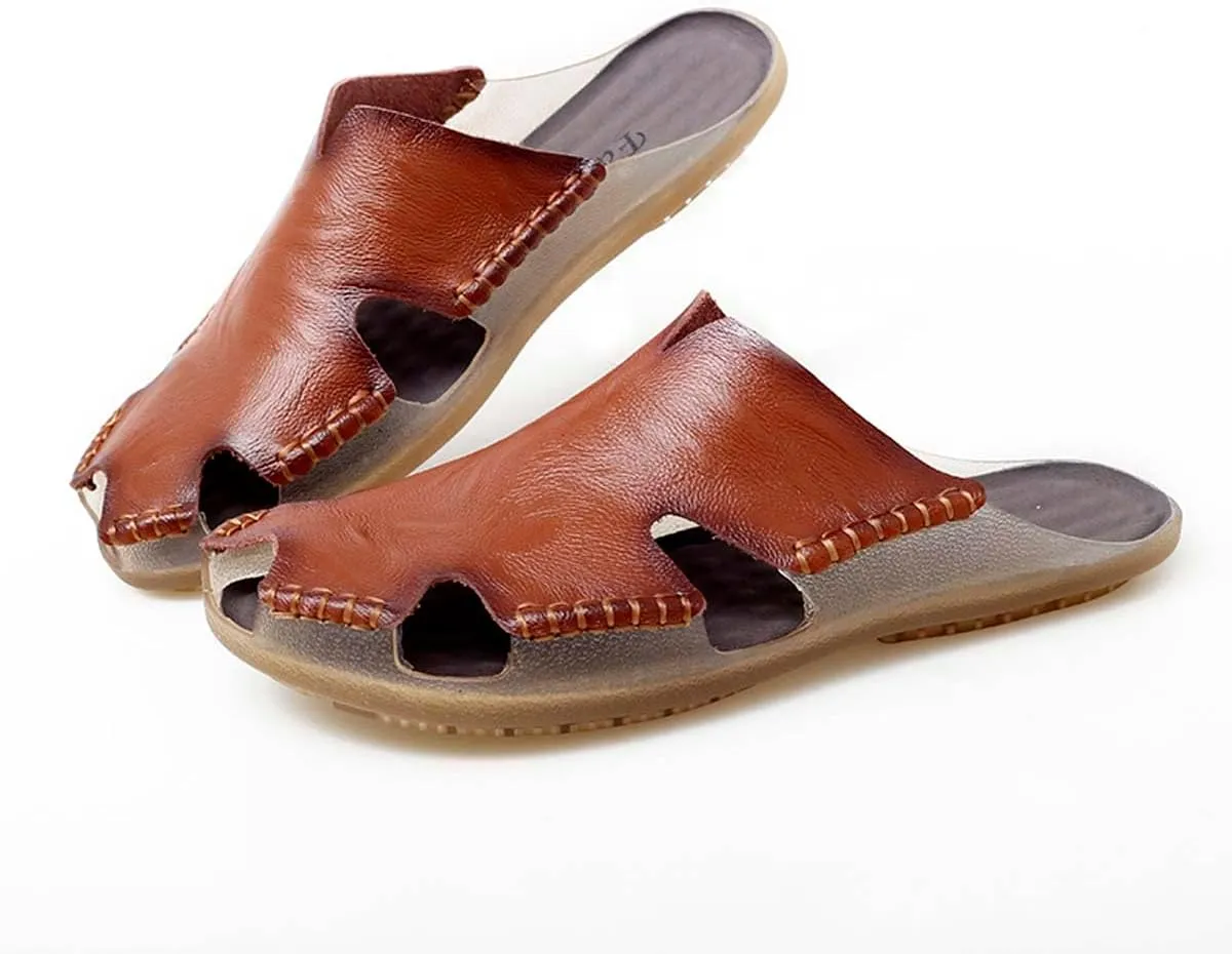 HYDLONGR Men's Women's Lightweight Breathable Cowhide Garden Sandals Beach Slippers Clogs Mules Shoes