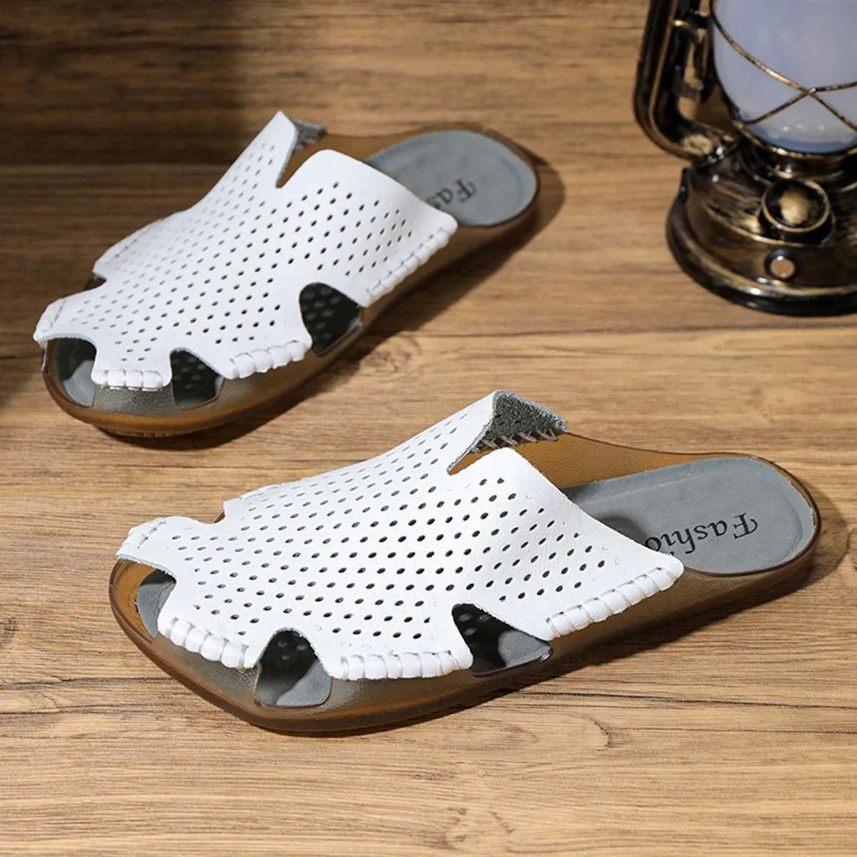 HYDLONGR Men's Women's Lightweight Breathable Cowhide Garden Sandals Beach Slippers Clogs Mules Shoes