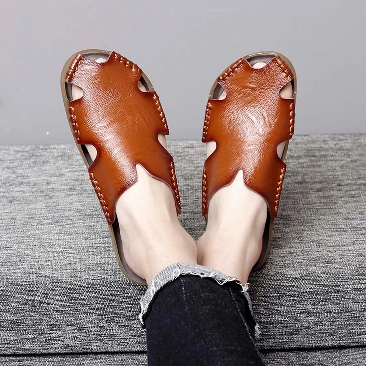 HYDLONGR Men's Women's Lightweight Breathable Cowhide Garden Sandals Beach Slippers Clogs Mules Shoes
