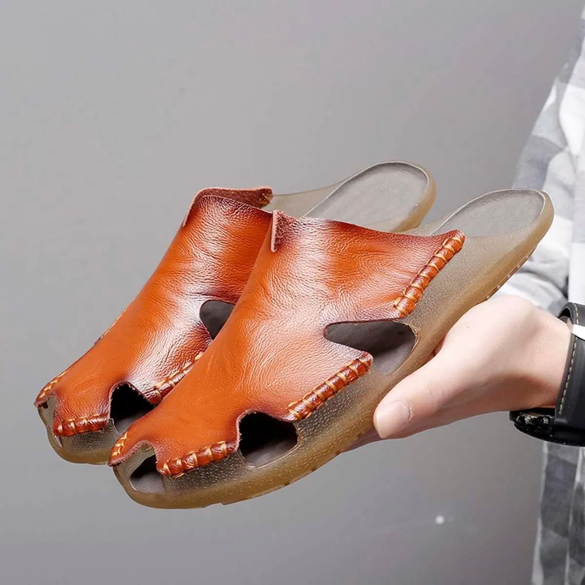 HYDLONGR Men's Women's Lightweight Breathable Cowhide Garden Sandals Beach Slippers Clogs Mules Shoes