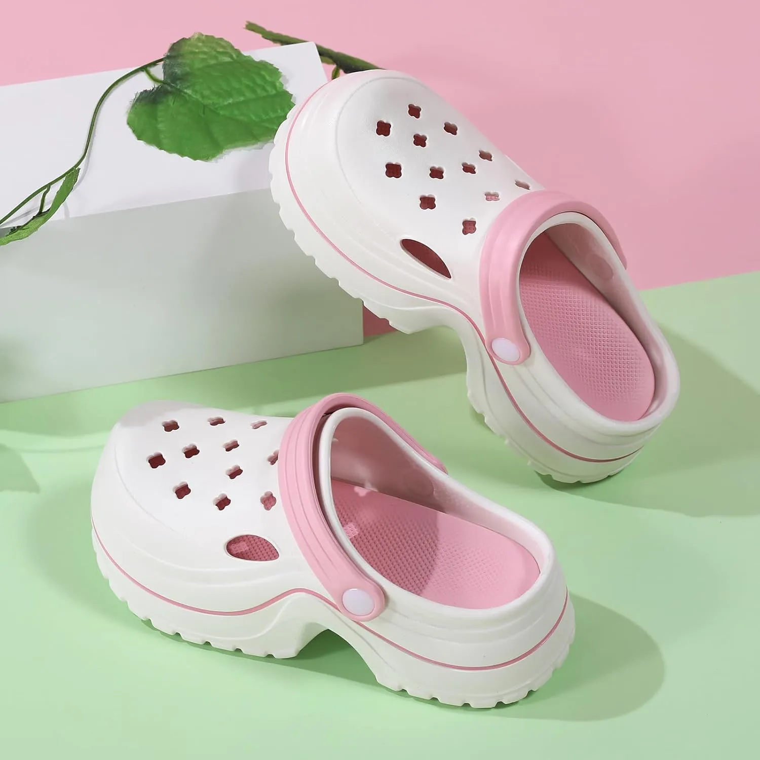 ihinzry Women's Platform Clogs Gardener Shoes 2.5 Inches Heeled Mules Clog Slip On Slides Shoes Outdoor Slippers