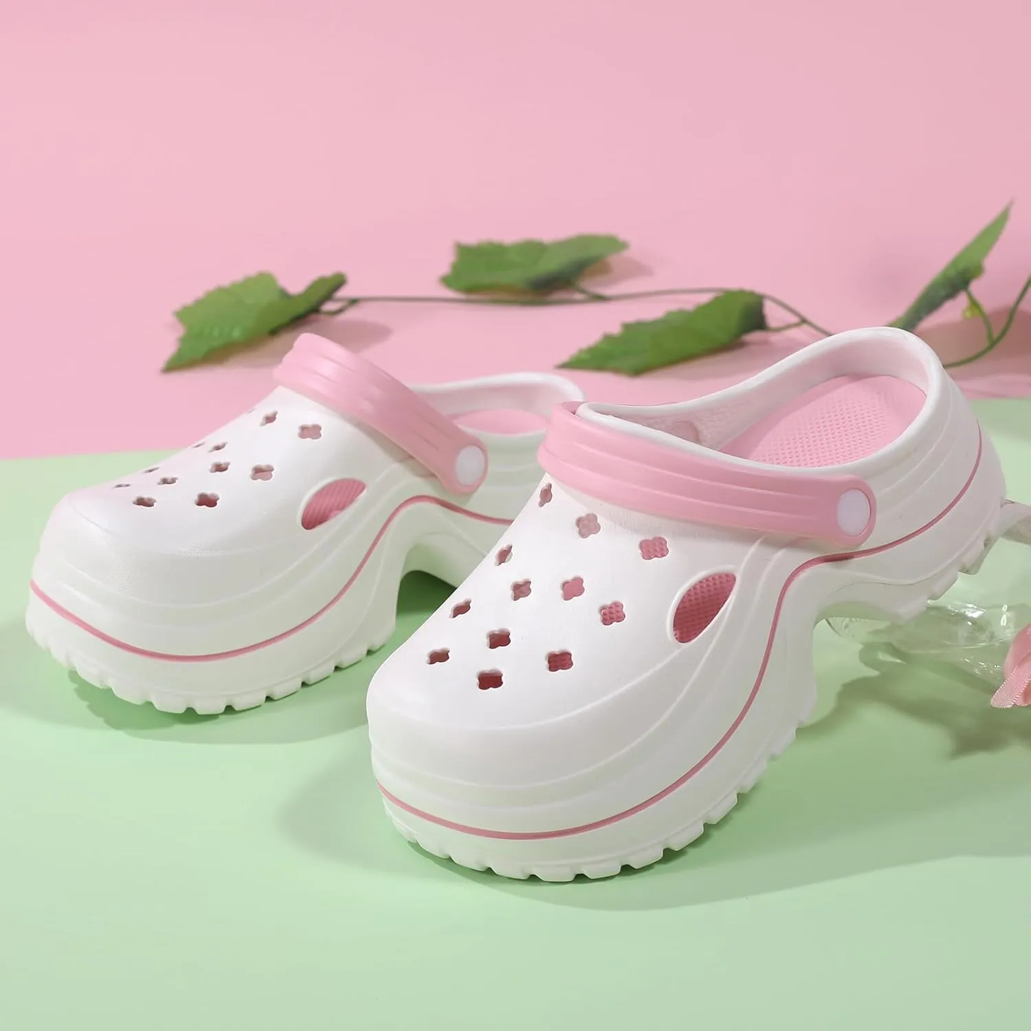 ihinzry Women's Platform Clogs Gardener Shoes 2.5 Inches Heeled Mules Clog Slip On Slides Shoes Outdoor Slippers