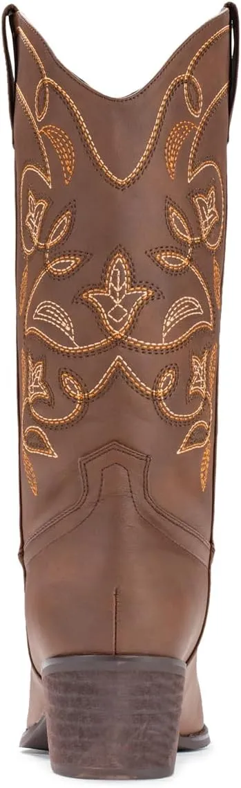 IUV Cowboy Boots For Women Pointy Toe Women's Western Boots Cowgirl Boots Mid Calf Boots