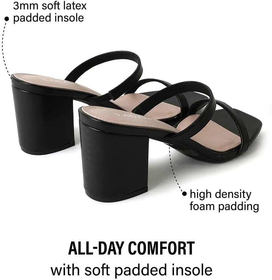 J. Adams Stormi Heeled Sandals Women Dressy Summer Flat Mules- Square Toe Double Band Low Block Heel Sandals - Chunky Sandals for Women - Summer Sandals, Womens Dress Sandals, Women's Heeled Sandals