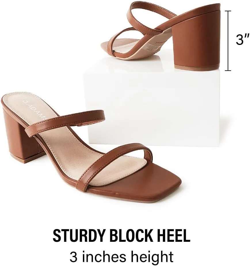 J. Adams Stormi Heeled Sandals Women Dressy Summer Flat Mules- Square Toe Double Band Low Block Heel Sandals - Chunky Sandals for Women - Summer Sandals, Womens Dress Sandals, Women's Heeled Sandals