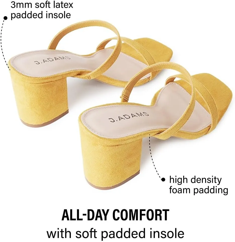 J. Adams Stormi Heeled Sandals Women Dressy Summer Flat Mules- Square Toe Double Band Low Block Heel Sandals - Chunky Sandals for Women - Summer Sandals, Womens Dress Sandals, Women's Heeled Sandals