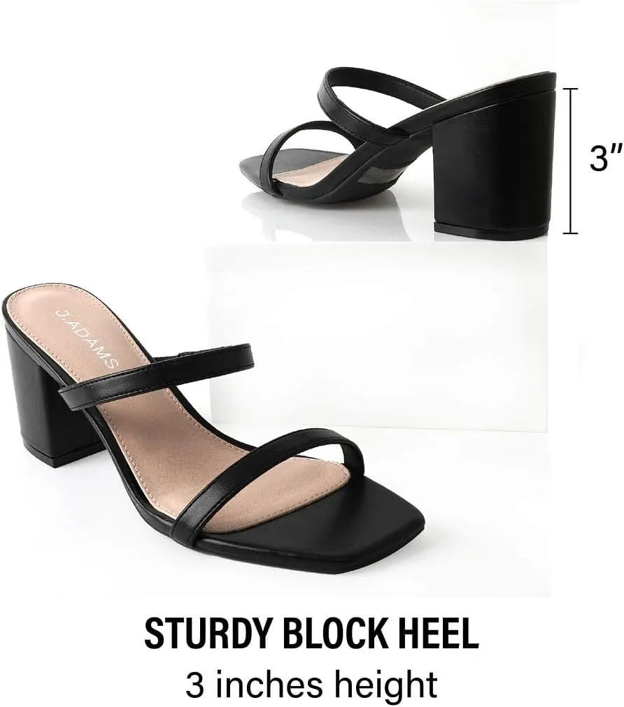 J. Adams Stormi Heeled Sandals Women Dressy Summer Flat Mules- Square Toe Double Band Low Block Heel Sandals - Chunky Sandals for Women - Summer Sandals, Womens Dress Sandals, Women's Heeled Sandals