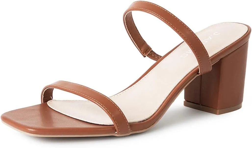 J. Adams Stormi Heeled Sandals Women Dressy Summer Flat Mules- Square Toe Double Band Low Block Heel Sandals - Chunky Sandals for Women - Summer Sandals, Womens Dress Sandals, Women's Heeled Sandals