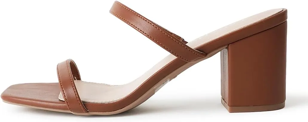J. Adams Stormi Heeled Sandals Women Dressy Summer Flat Mules- Square Toe Double Band Low Block Heel Sandals - Chunky Sandals for Women - Summer Sandals, Womens Dress Sandals, Women's Heeled Sandals