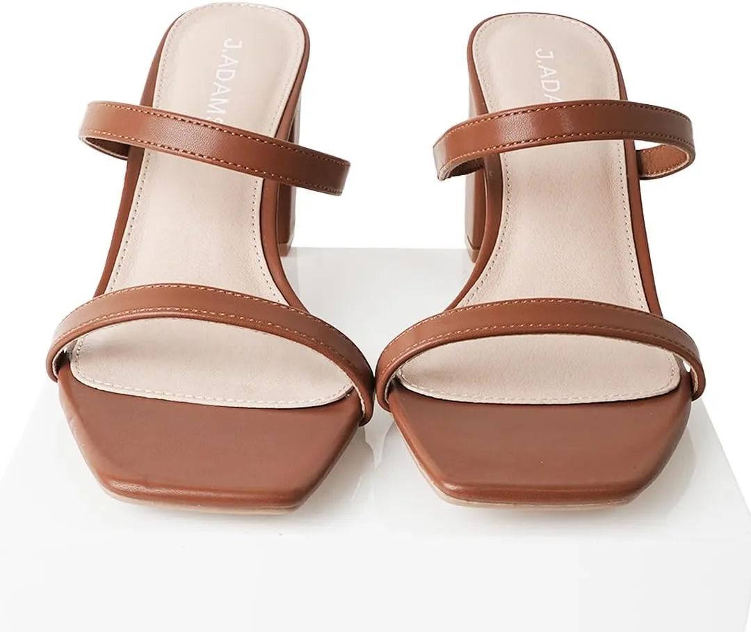 J. Adams Stormi Heeled Sandals Women Dressy Summer Flat Mules- Square Toe Double Band Low Block Heel Sandals - Chunky Sandals for Women - Summer Sandals, Womens Dress Sandals, Women's Heeled Sandals