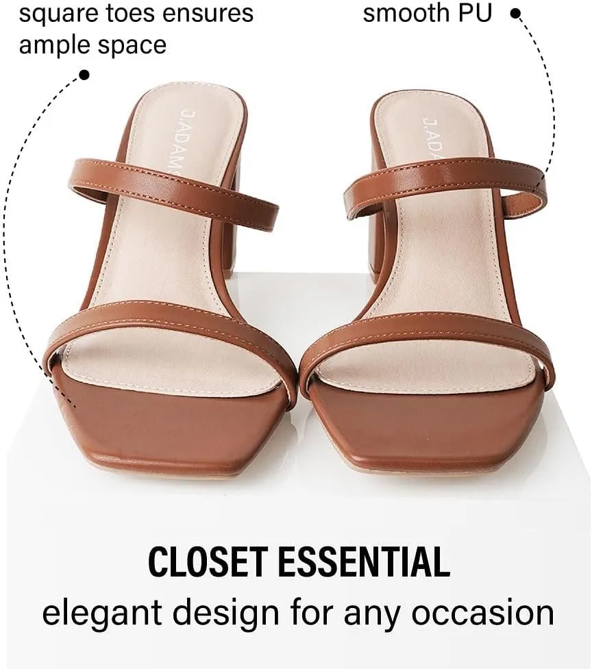 J. Adams Stormi Heeled Sandals Women Dressy Summer Flat Mules- Square Toe Double Band Low Block Heel Sandals - Chunky Sandals for Women - Summer Sandals, Womens Dress Sandals, Women's Heeled Sandals