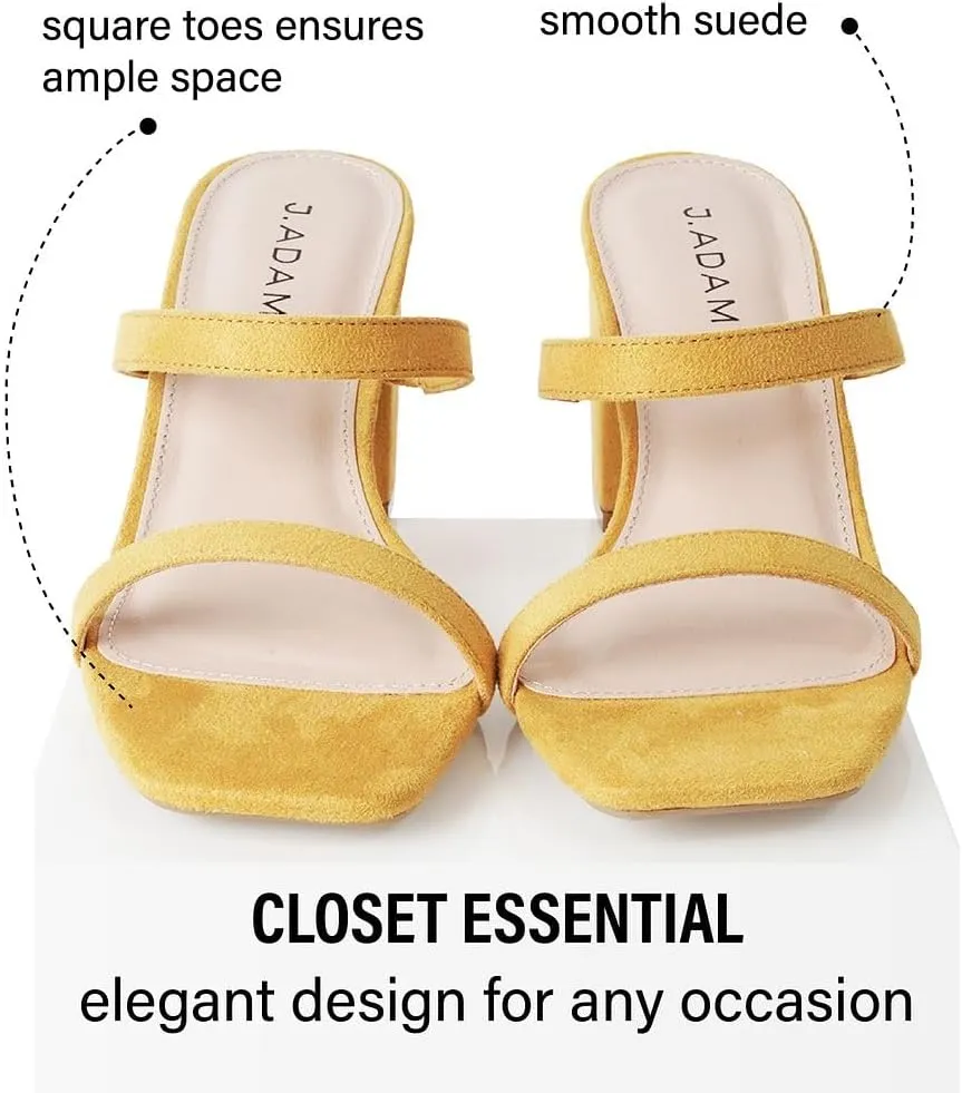 J. Adams Stormi Heeled Sandals Women Dressy Summer Flat Mules- Square Toe Double Band Low Block Heel Sandals - Chunky Sandals for Women - Summer Sandals, Womens Dress Sandals, Women's Heeled Sandals