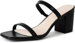 J. Adams Stormi Heeled Sandals Women Dressy Summer Flat Mules- Square Toe Double Band Low Block Heel Sandals - Chunky Sandals for Women - Summer Sandals, Womens Dress Sandals, Women's Heeled Sandals