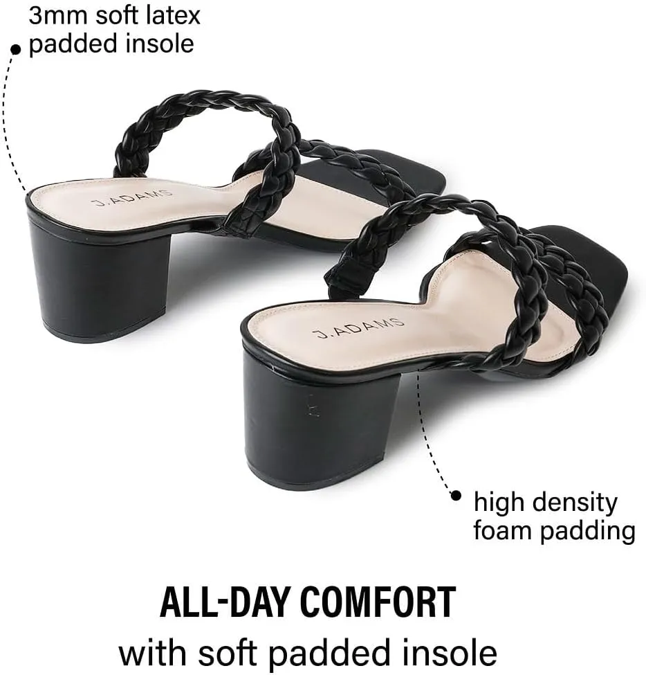 J. Adams Stormi Heeled Sandals Women Dressy Summer Flat Mules- Square Toe Double Band Low Block Heel Sandals - Chunky Sandals for Women - Summer Sandals, Womens Dress Sandals, Women's Heeled Sandals