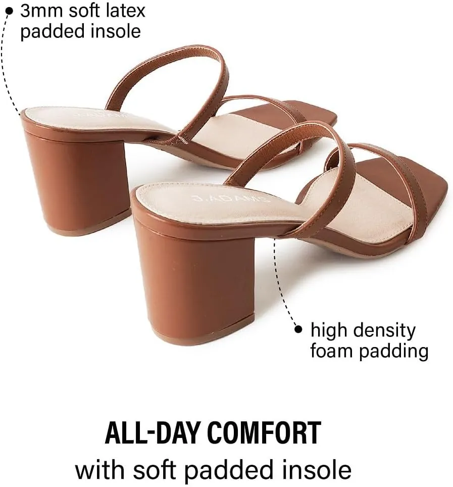 J. Adams Stormi Heeled Sandals Women Dressy Summer Flat Mules- Square Toe Double Band Low Block Heel Sandals - Chunky Sandals for Women - Summer Sandals, Womens Dress Sandals, Women's Heeled Sandals