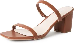 J. Adams Stormi Heeled Sandals Women Dressy Summer Flat Mules- Square Toe Double Band Low Block Heel Sandals - Chunky Sandals for Women - Summer Sandals, Womens Dress Sandals, Women's Heeled Sandals
