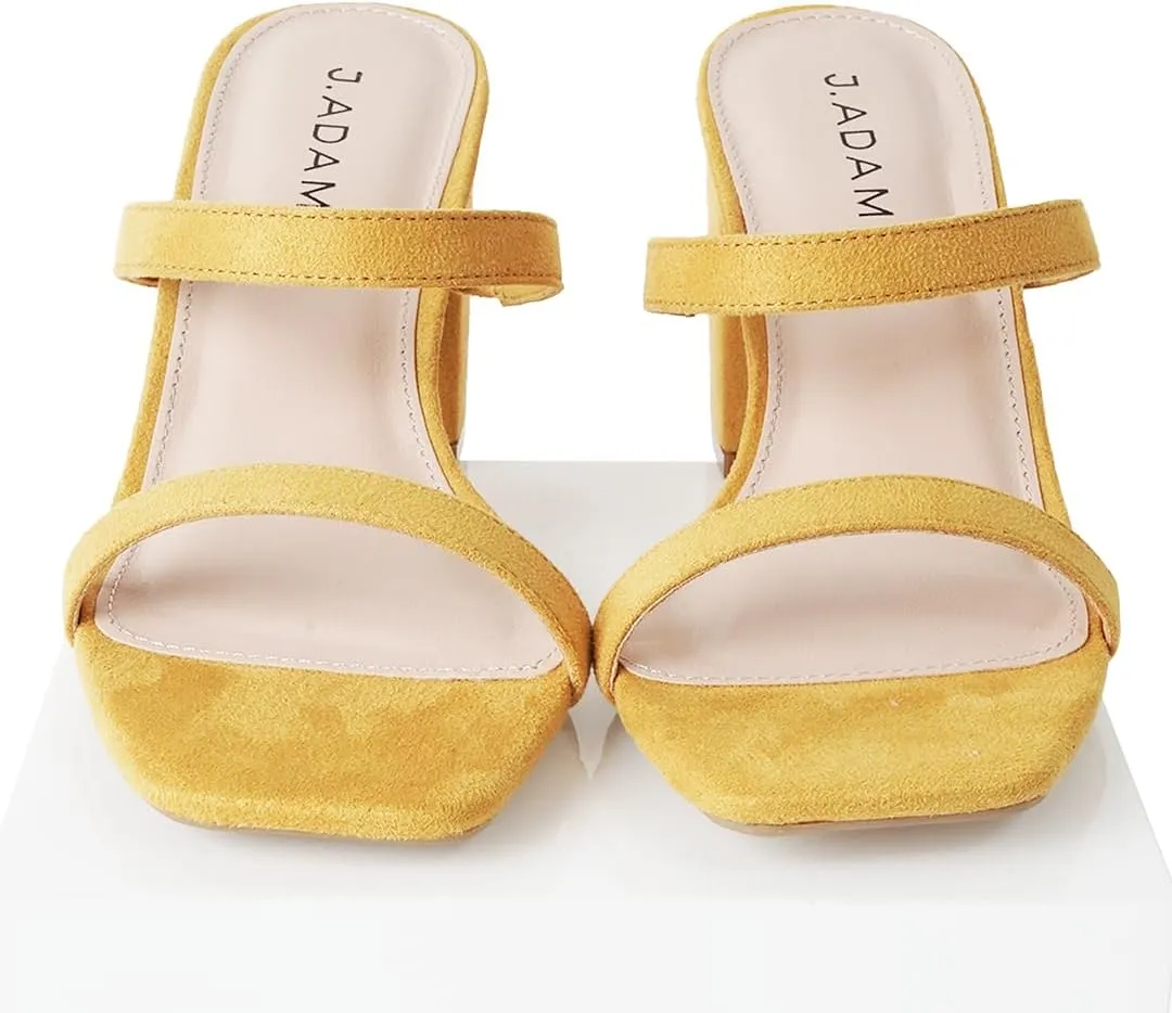 J. Adams Stormi Heeled Sandals Women Dressy Summer Flat Mules- Square Toe Double Band Low Block Heel Sandals - Chunky Sandals for Women - Summer Sandals, Womens Dress Sandals, Women's Heeled Sandals