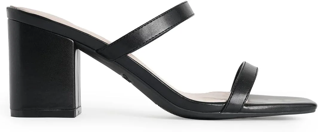 J. Adams Stormi Heeled Sandals Women Dressy Summer Flat Mules- Square Toe Double Band Low Block Heel Sandals - Chunky Sandals for Women - Summer Sandals, Womens Dress Sandals, Women's Heeled Sandals